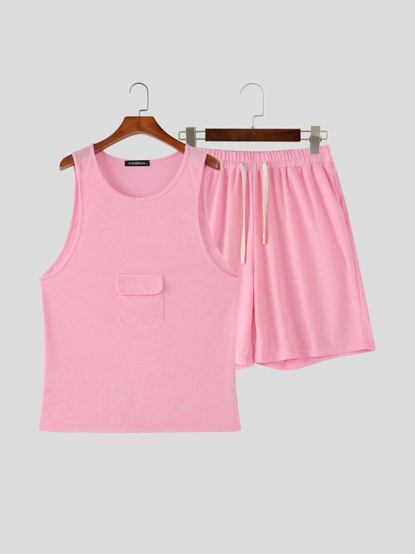 Men's Solid Color Faux Plush Two Pieces Outfit SKUL55365