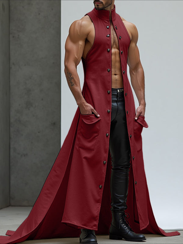 Mens Metal Buckle Long Hem Sleeveless Waistcoat SKUL23967