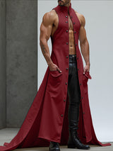 Mens Metal Buckle Long Hem Sleeveless Waistcoat SKUL23967