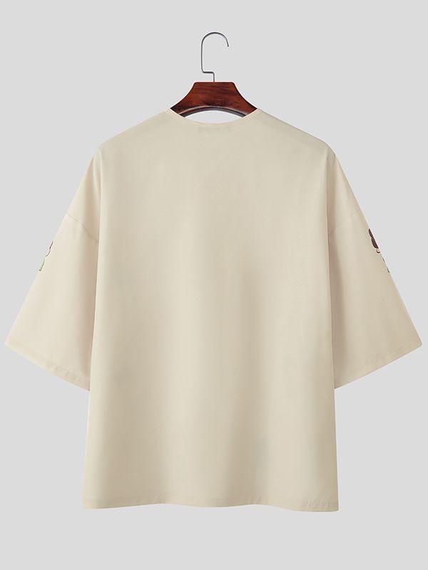 Men's Cartoon Print V Neck Half Sleeve T-Shirt SKUL38587