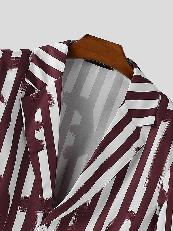 Men's Colorblock Letter Print Striped Long Sleeve Blazer SKUL28382