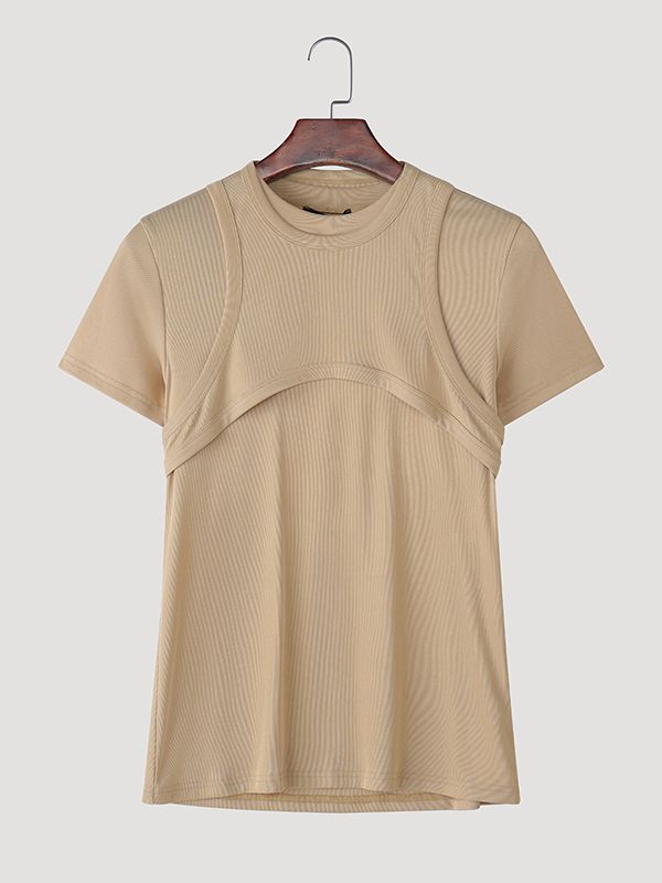 Men's Faux Two-Piece Versatile Stretch Short Sleeve T-Shirt SKUL35292