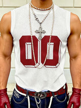Men's High Street Retro Americana Mesh Translucent Number Graphic Slim Fitted Muscle Tank SKUL56150