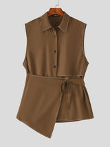 Men's Deconstructed Drawstring Cinched Waist Sleeveless Shirt SKUL60028