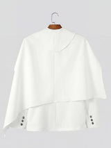 Men's Avant-Garde Runway Sculptural Draped Shawl Cape Single Button Long Sleeve Shawl Collar Blazer SKUL81867