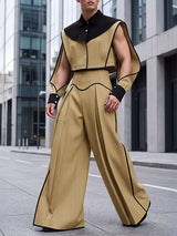 Men's Avant-Garde Architectural Split-Sleeve Cropped Two Pieces Outfit SKUL78019