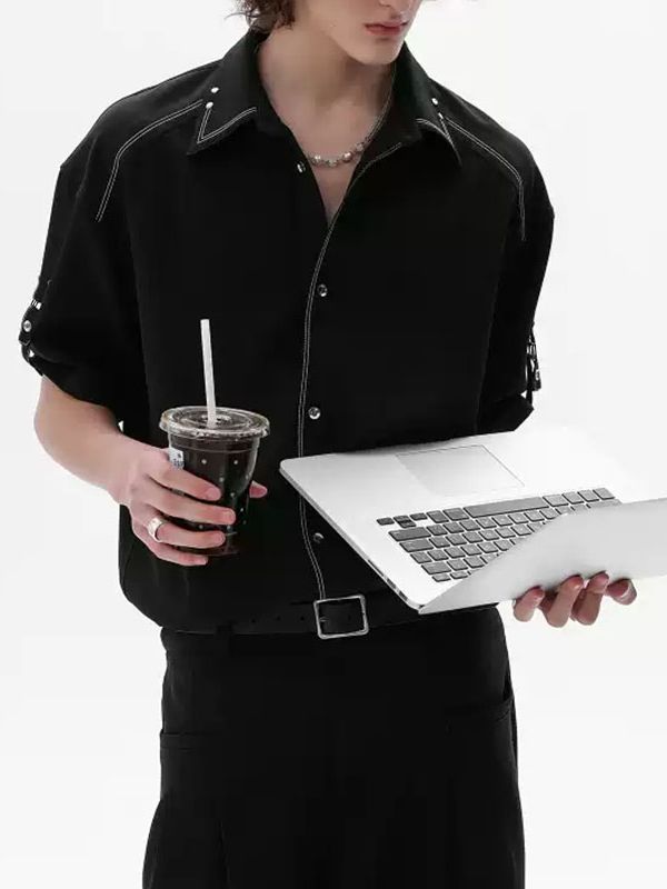 Men's Color Block Stitch Short Sleeve Shirt SKUL36633