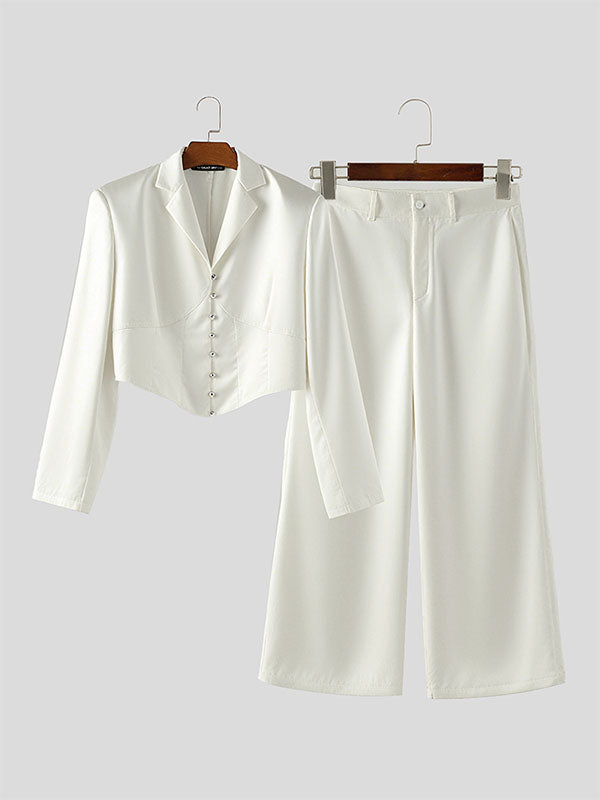 Men's Solid Color Cropped Casual Two Pieces Outfit SKUL28227