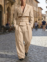 Men's Contrast Trim Cropped Two Pieces Outfit SKUL50825