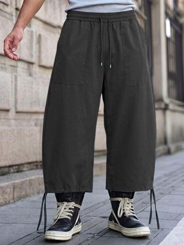 Men's Streetwear Wide Leg Drawstring Hem Crop Pant SKUL62104