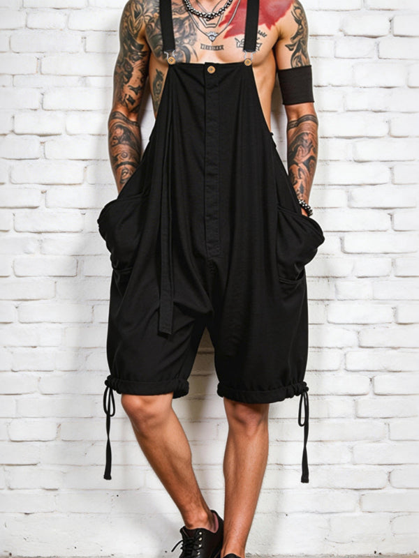 Men's Avant-Garde Oversized Drop-Crotch Drawstring Dungaree Jumpsuit SKUL63177