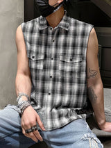 Mens Plaid Gradient Casual Sleeveless Shirt SKUL17804