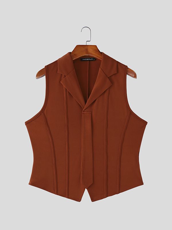 Men's Avant-Garde Asymmetric Notch Lapel Integrated Tie Deconstructed Tank SKUL63097