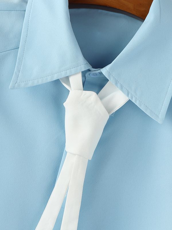 Men's Color Block Hollow Tie Long Sleeve Shirt SKUL36311