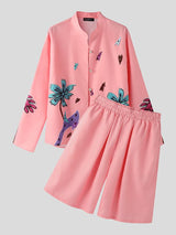 Men's Floral Print Stand Collar Two Piece Outfit SKUL45141