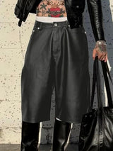 Men's Y2K Avant-Garde Baggy Faux Leather Short SKUL78972