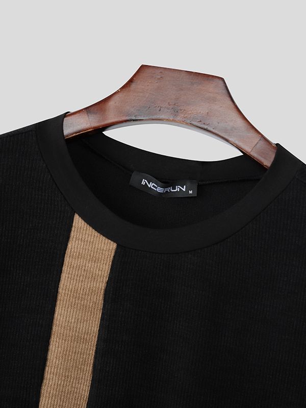 Men's Striped Contrast Color Cut Out Long Sleeve T-shirt SKUL46556