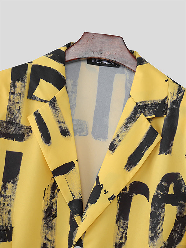 Men's Colorblock Letter Print Long Sleeve Blazer SKUL25959