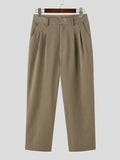 Mens Solid Pleated Casual Pants With Pocket SKUK20429