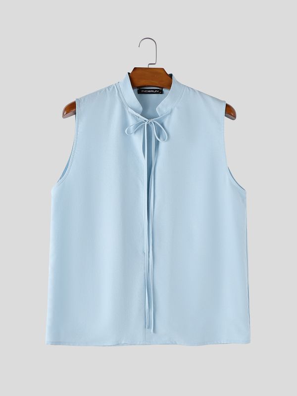 Men's Avant-Garde Neo-Chinese Open-Slit Tie-Front Mandarin Collar Tank SKUL75616