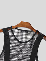 Men's See Through Mesh Long Tassel Fringe Cropped Tank SKUL57843