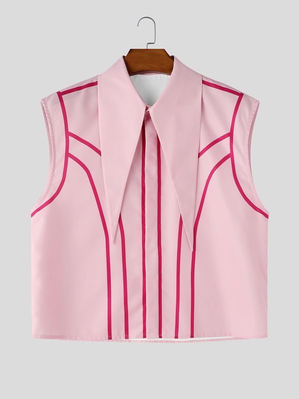 Men's Avant-Garde Futuristic Pointed Collar Colorblock Piping Sleeveless Shirt SKUL66063