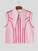 Men's Avant-Garde Futuristic Pointed Collar Colorblock Piping Sleeveless Shirt SKUL66063