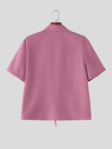Men's Avant-Garde D-Ring Buckle Strap Open-Front Short Sleeve Shirt SKUL63076