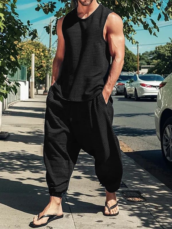 Men's Resort Streetwear High Street Crew Neck Two Pieces Outfit SKUL71417