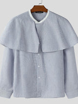 Men's Stripe Fake Two Piece Design Long Sleeve Shirt SKUL47788