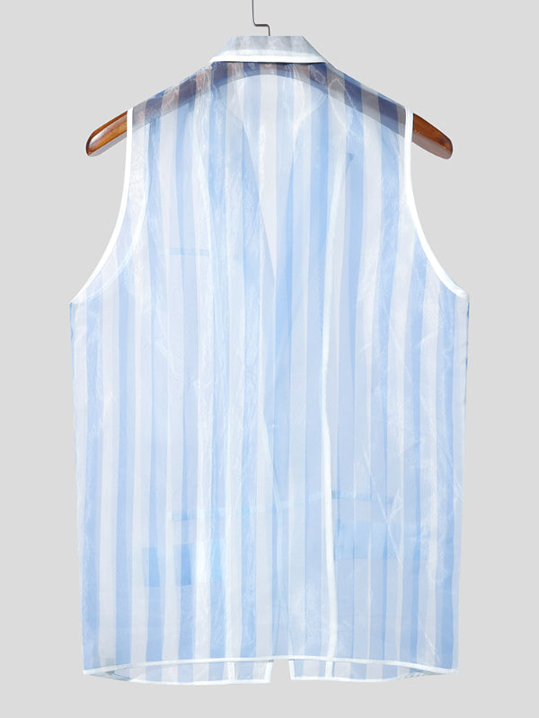 Men's Sheer Mesh Striped Waistcoat SKUL18799