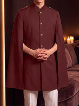 Men's Avant-Garde Runway Slit Cape Sleeve Gold Button Long Sleeve Stand Collar Knee Length Blazer SKUL81218