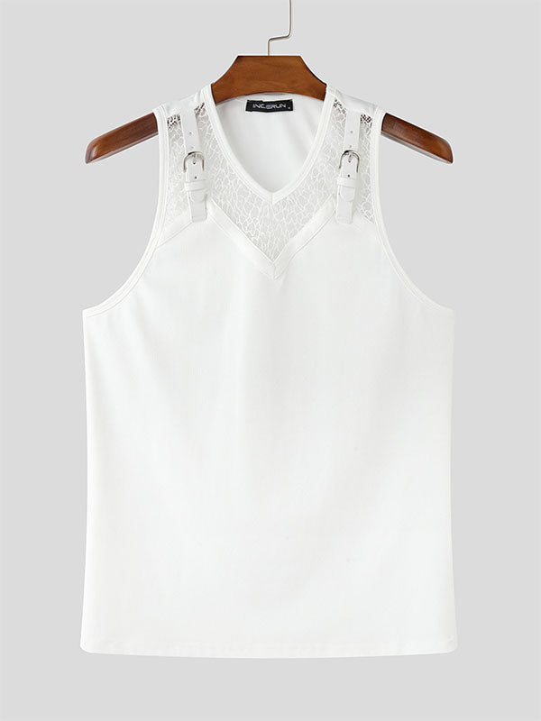 Mens Lace Patchwork Knit Tank SKUL05327