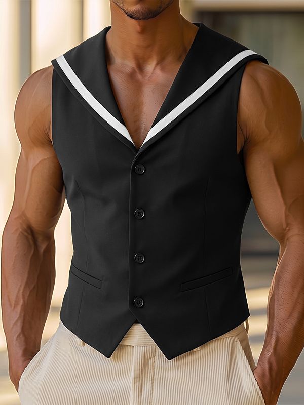 Men's Resort Wear Nautical Sailor Collar Tailored Waistcoat SKUL78988