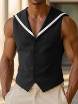 Men's Resort Wear Nautical Sailor Collar Tailored Waistcoat SKUL78988
