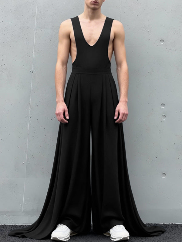 Men's Solid Color Loose Fit Jumpsuit SKUL53178