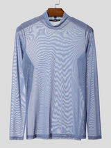 Men's Sheer Mesh High Neck Long Sleeve T-Shirt SKUL38059
