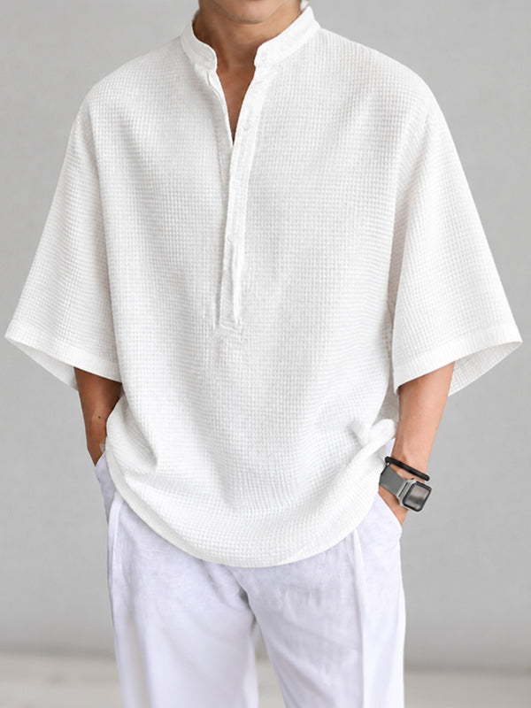 [Pre-order] Men's Chill Relaxed Vacation Resort Drop Shoulder Notch Neck Wide Sleeve Shirt SKUL88422