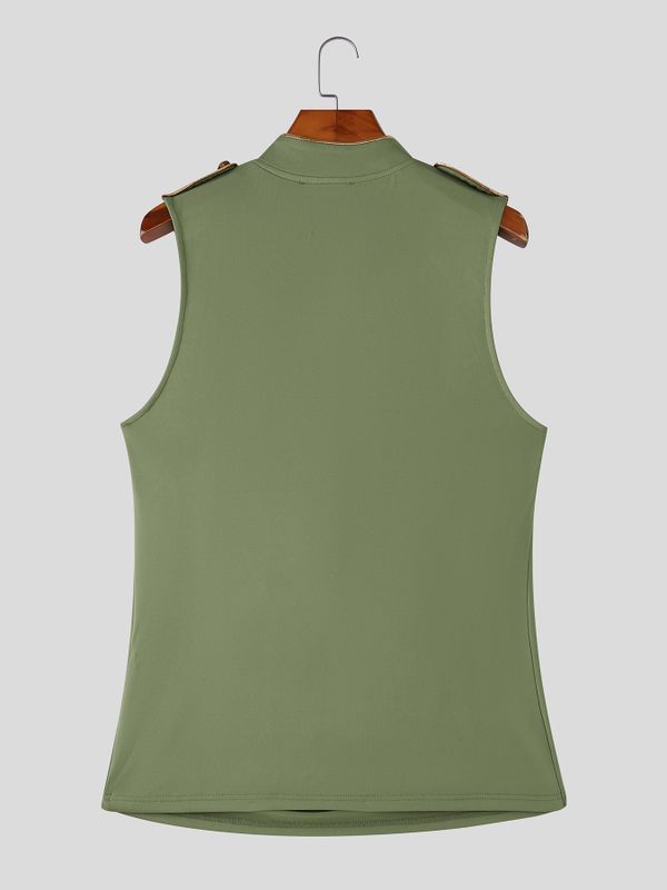 Men's Avant-Garde Victorian Draped Cowl Neck Military Tank SKUL76371