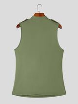 Men's Avant-Garde Victorian Draped Cowl Neck Military Tank SKUL76371