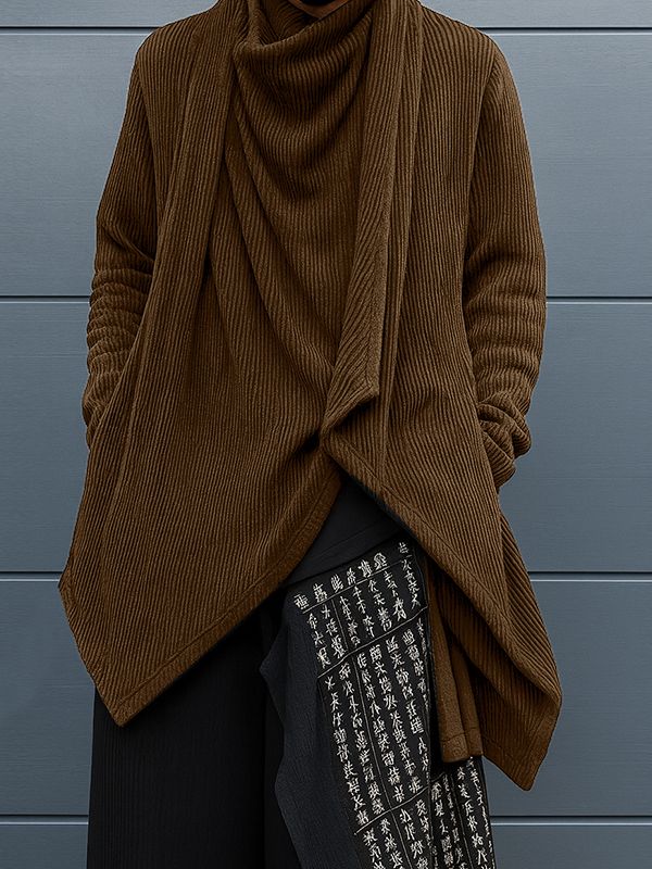 Men's Solid Ribbed Stacked Collar Long Sleeve Shirt SKUL32959