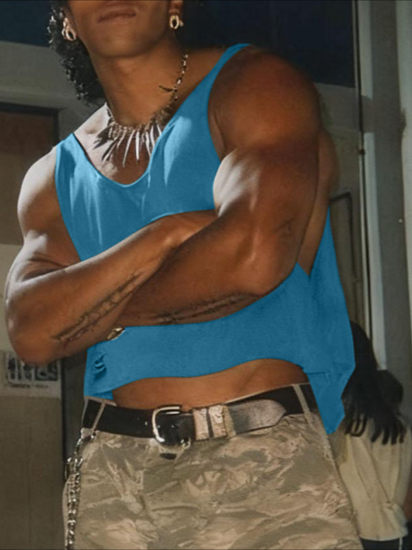 Men's Solid Color Distressed Strap Tank SKUL47745