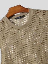 Men's Avant-Garde Asymmetric Sharp Pointed Hem Eyelet Crochet Mesh Knit Tank SKUL71310