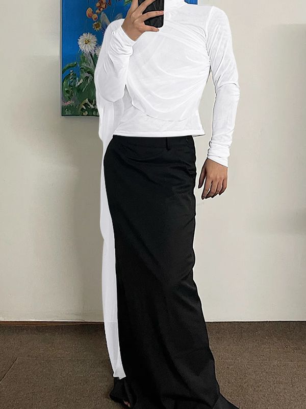 Men's Deconstructed Solid Color Ribbon Long Sleeve T-shirt SKUL44014