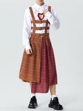 Mens Plaid Patchwork Metal Buckle Overall Skirt SKUK36430