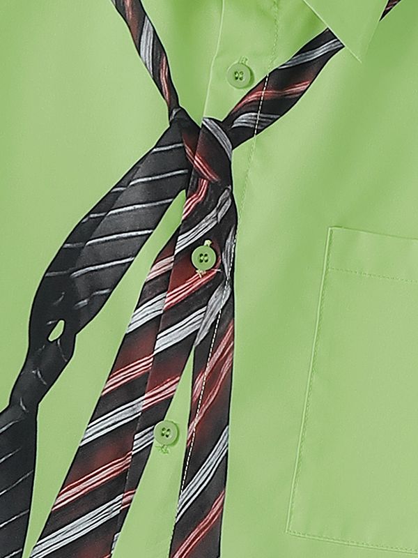 Men's Tie Print Bow Tie Short Sleeve Shirt SKUL39914