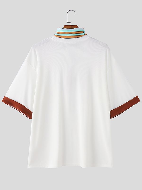 Men's Solid Color Textured Scarf Short Sleeve T-shirt SKUL30510