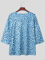Men's Vintage Holiday Leopard Animal Print V Neck Three Quarter Sleeve T-shirt SKUL73712