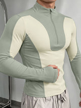 Men's Sporty Techwear Cross-Training Two-Tone Stand Collar Slim-Fit T-shirt SKUL84071