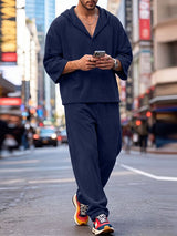 Men's Clean Fit Urban Casual Ribbed Texture Lapel Two Pieces Outfit SKUL83187